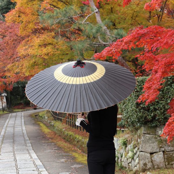 真妙寺の紅葉とグレー色の和傘