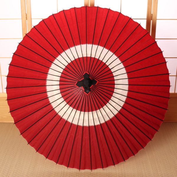 赤色の防水加工された蛇の目柄の和傘