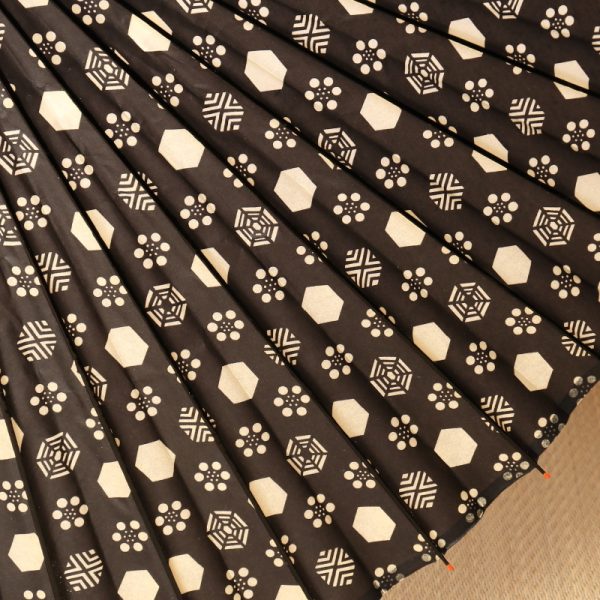 黒い亀甲竹花紋柄の雨傘