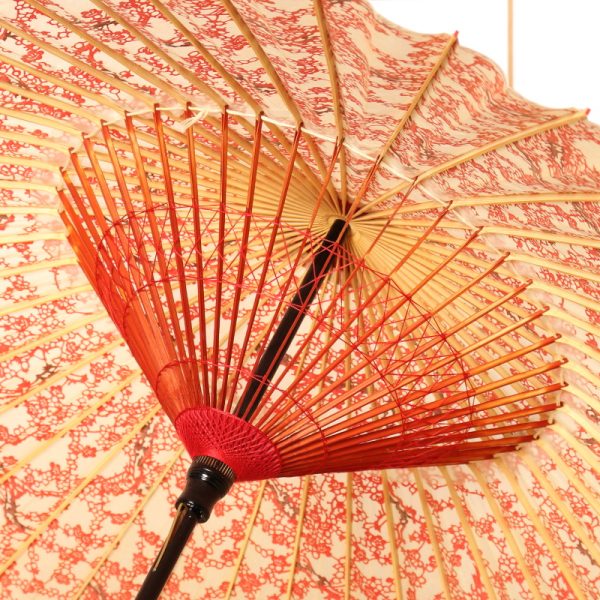 赤系の梅模様の雨傘