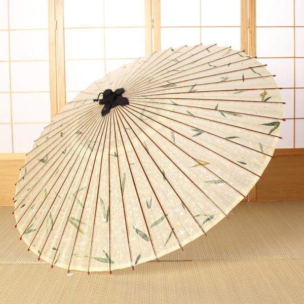 透かし葉の入った和紙、笹の葉の雨傘