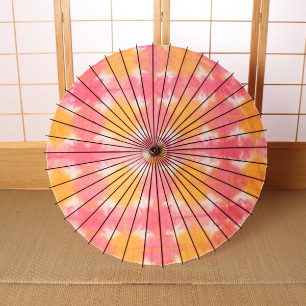 桃色と黄色の絞り染め和紙の和日傘